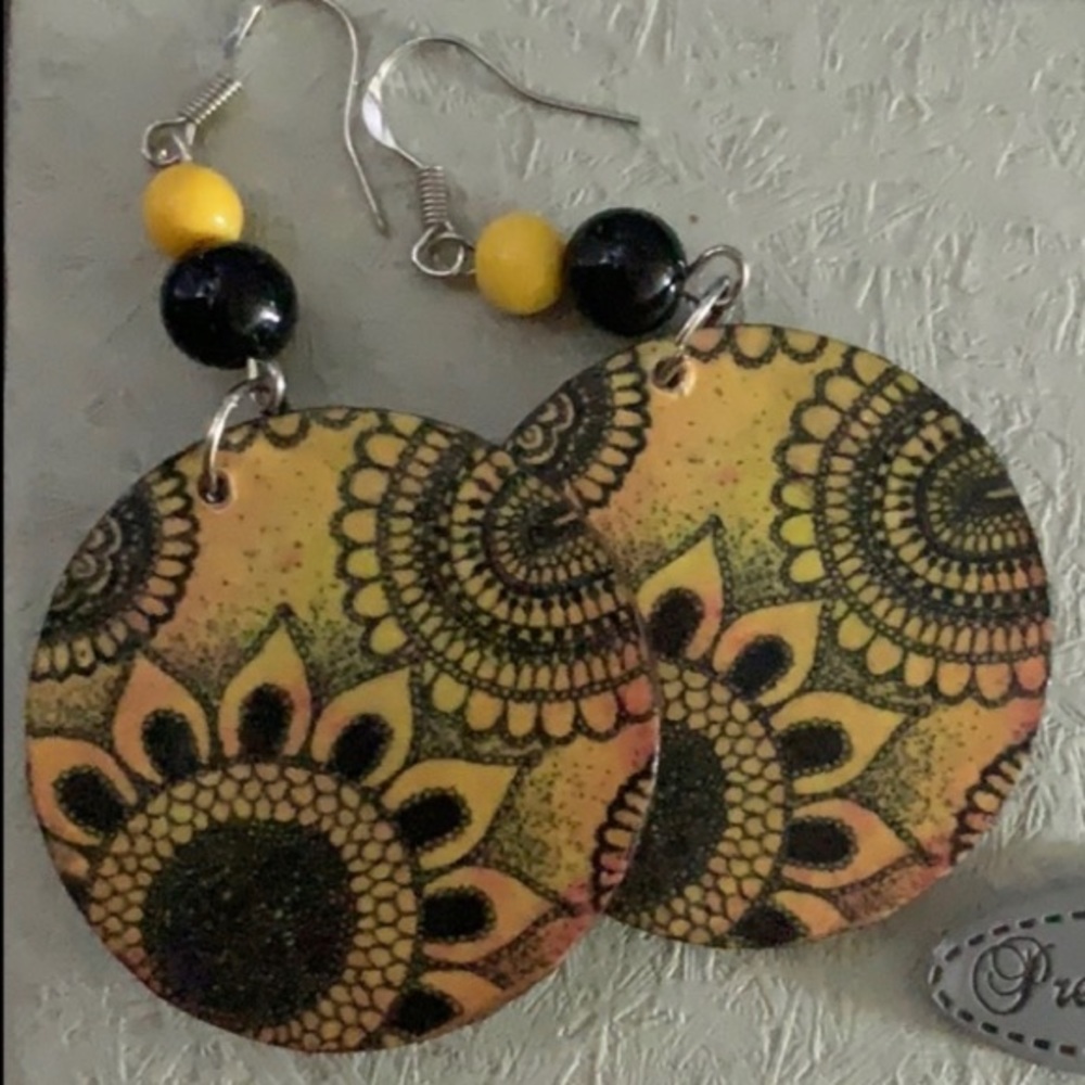 Handmade Wooden Sunflowers Boho Earrings